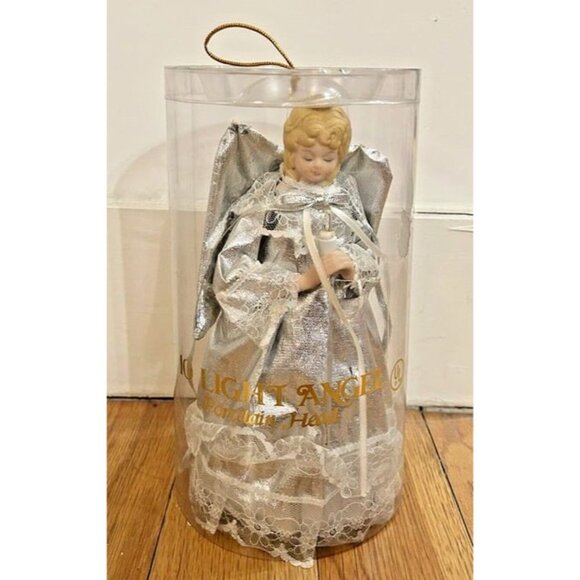 Vintage 10 Light Angel Porcelain Head Silver Dress Christmas Tree Topper 8.5" - Picture 7 of 8